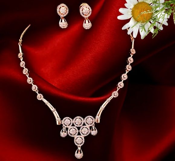Women Royal Rose Gold AD Necklace Set
