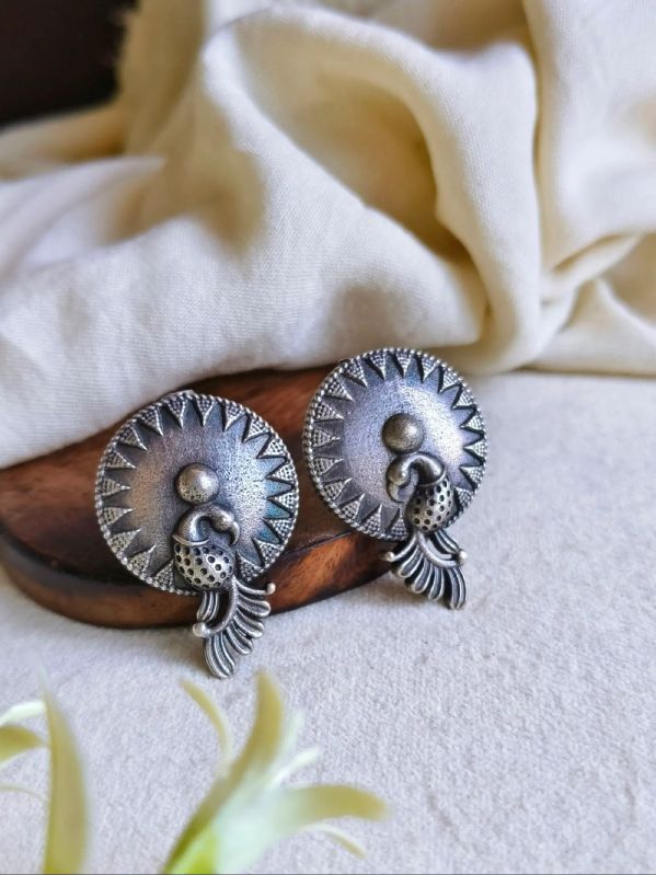 Elegant Silver Peacock Design Women Stud Earrings