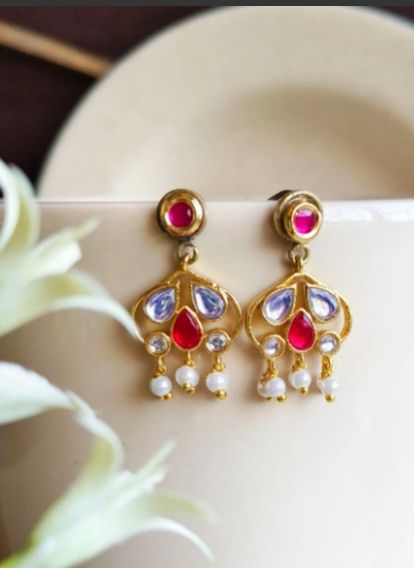 Gold Plated Kundan &AMP;AMP; Polki Dangler Earrings For Women