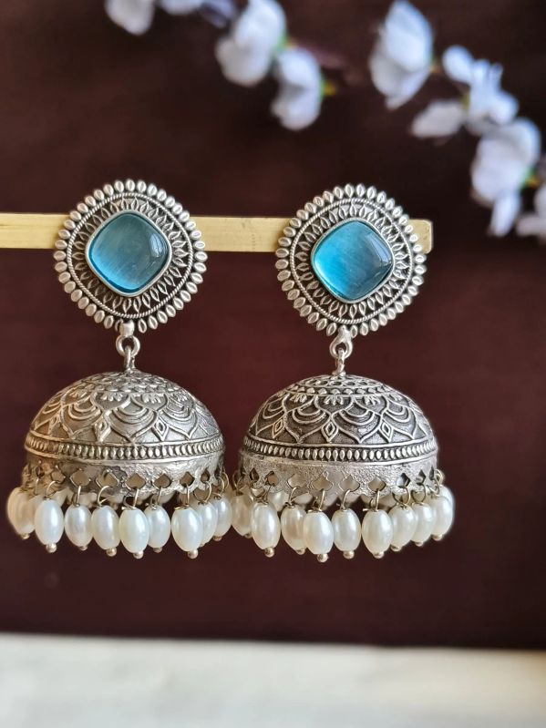 Silver Charm Antique Monalisa Pearl Jhumka For Women