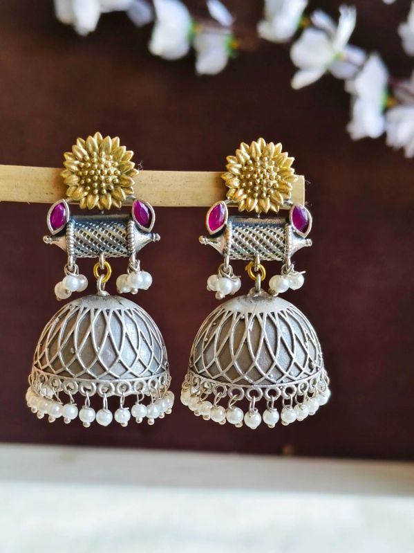 Traditional Dual-Tone Antique Jhumka Earrings
