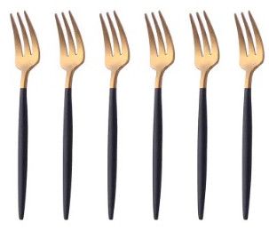 Gold Black 6-piece Stainless Steel Matt Polish Cake Fork Set