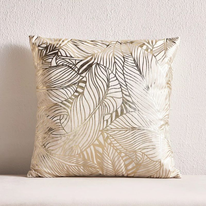 Leaf Foil Print Velvet Cushion Cover