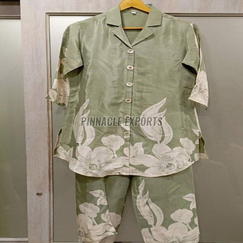 Ladies Printed  Collar Neck Rayon Cord Set