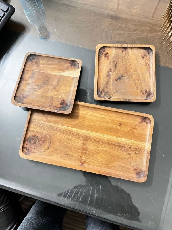 Set of 3 Wooden Square/ Rectangle Tray