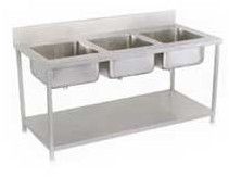Three Sink Unit, Color : Silver for Commercial Kitchen