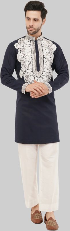Stylish Navy Blue Embroidery Kurta For Men