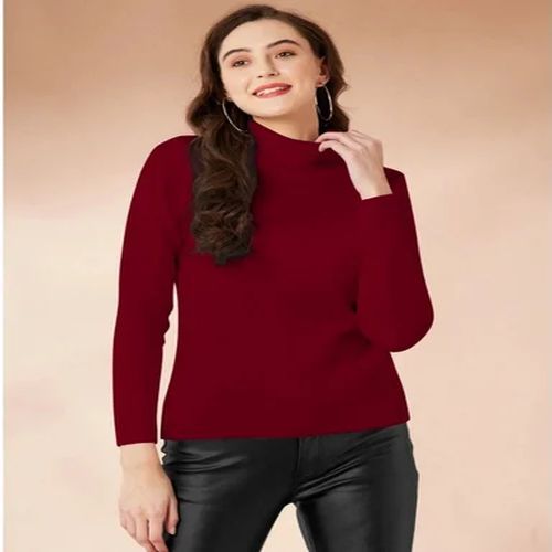 Ladies Poly Cotton Full Sleeve Turtle Neck T Shirt