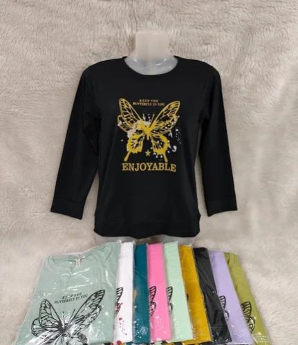 Ladies Printed Full Sleeve Poly Cotton Round Neck T Shirt