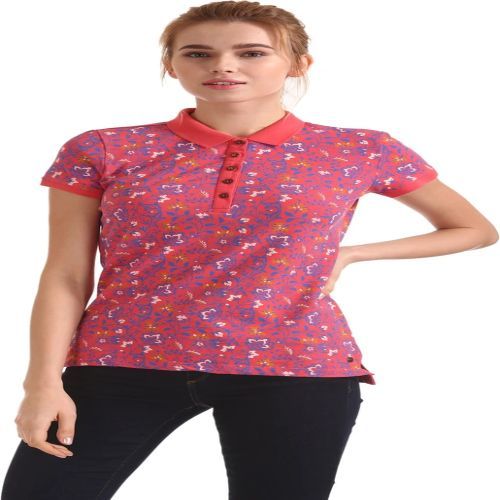 Ladies Printed Poly Cotton Polo T Shirt