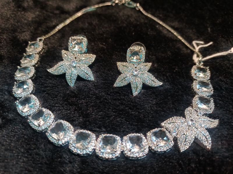 Designer White Crystal Stone Necklace Set