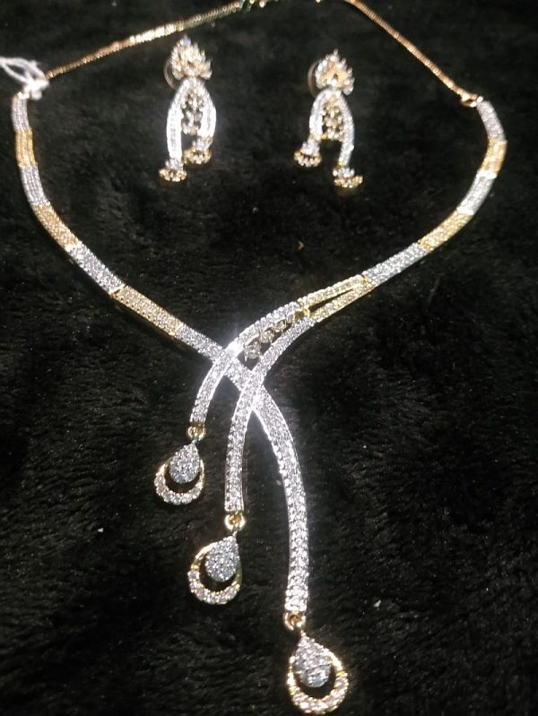 Dual Polished American Diamond Necklace Set