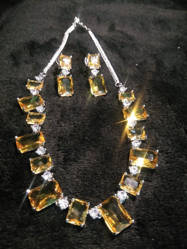Rectangle Yellow Crystal Stone Necklace Set