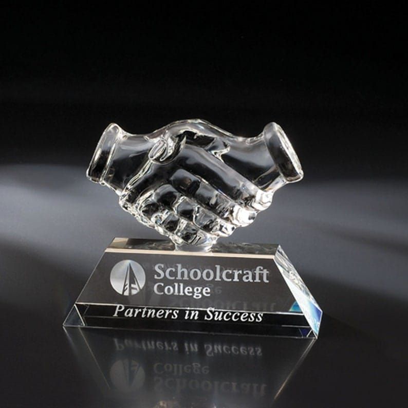 Handshake Crystal Trophy