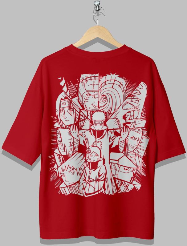 Unisex Red Anime Print Oversized T Shirt