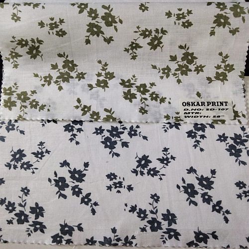 Oscar Printed Cotton Fabric, Color : White (Base), Width : 58 Inch