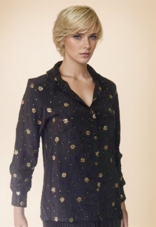 Black Sequin Viscose Shirt