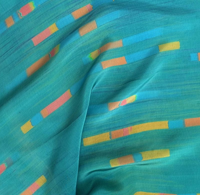 Orange Bands On Aqua Printed Fabric