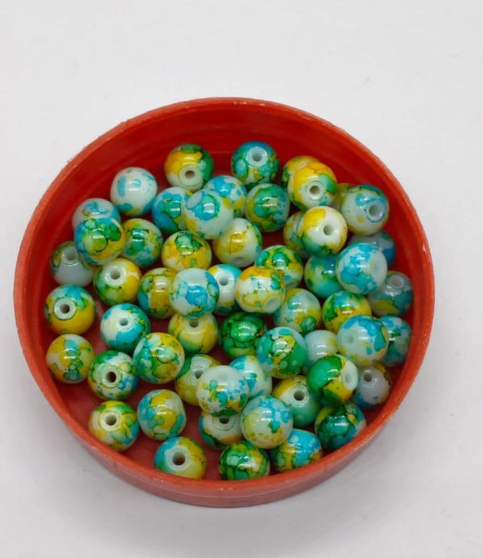 Multicolor Marble Print Glass Beads