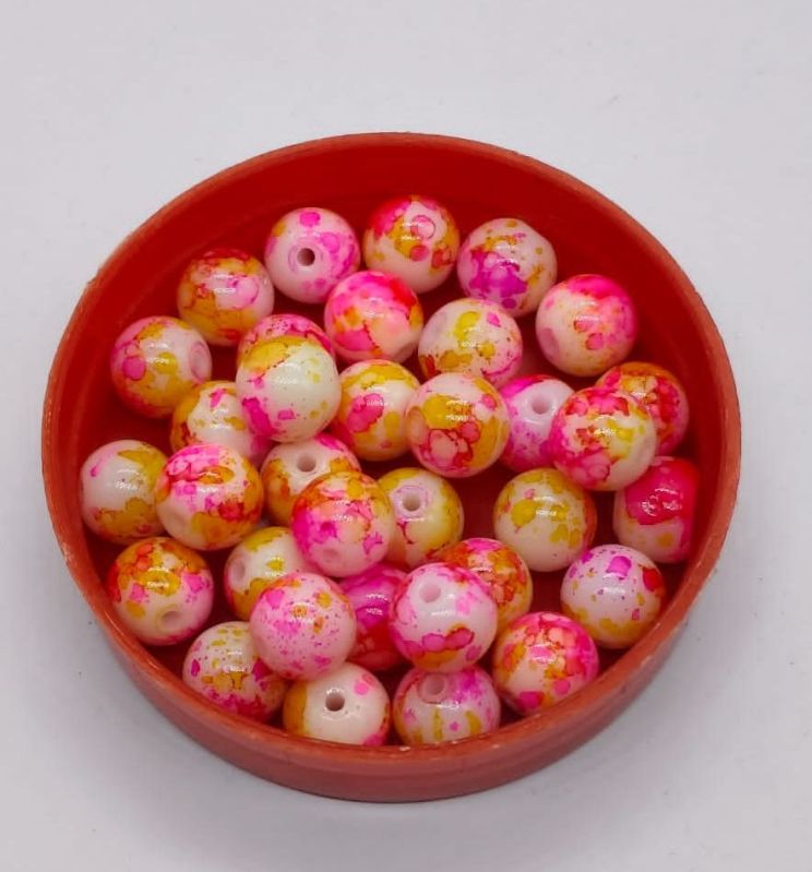 Pink Marble Print Glass Beads