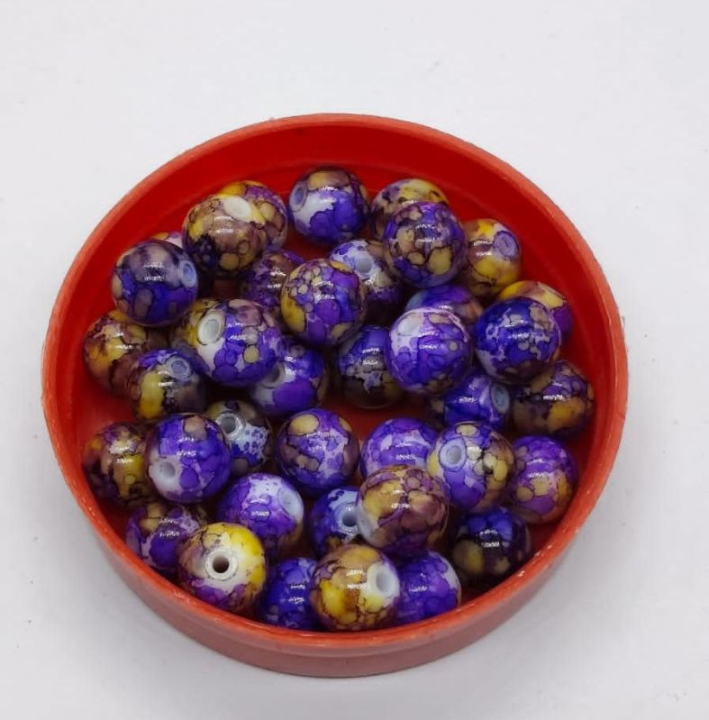 Purple Marble Print Glass Beads