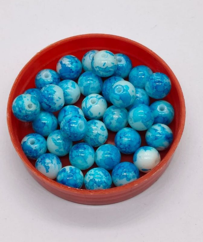 Skyblue Marble Print Glass Beads