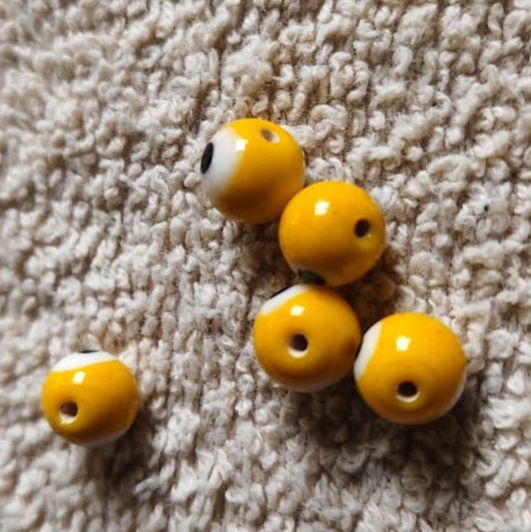Mustard Yellow Evil Eye Glass Beads