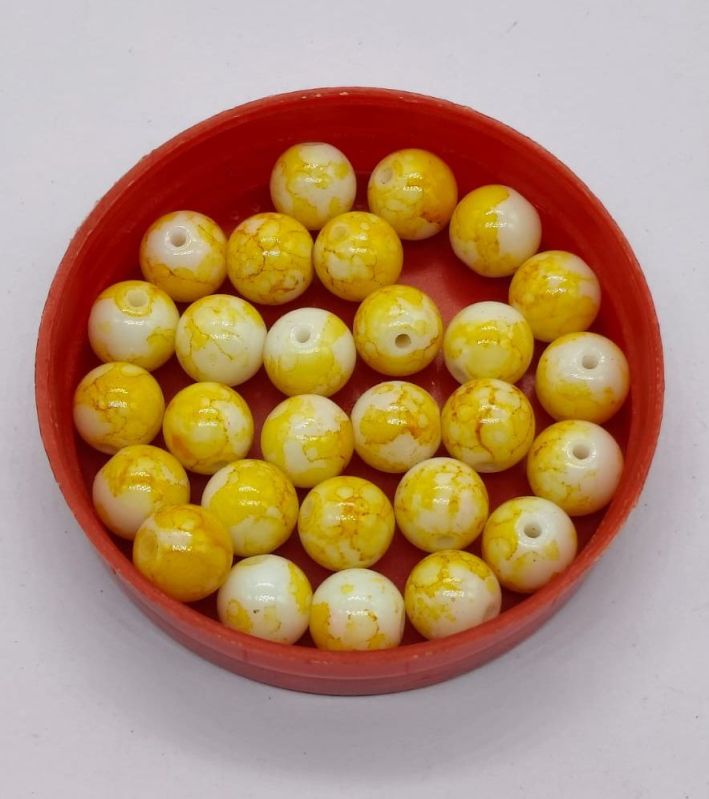 Yellow Marble Print Glass Beads