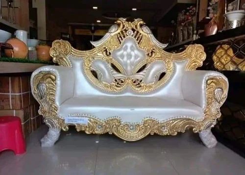Wood Fabric Stylish Wedding Sofa, Color : White & Golden