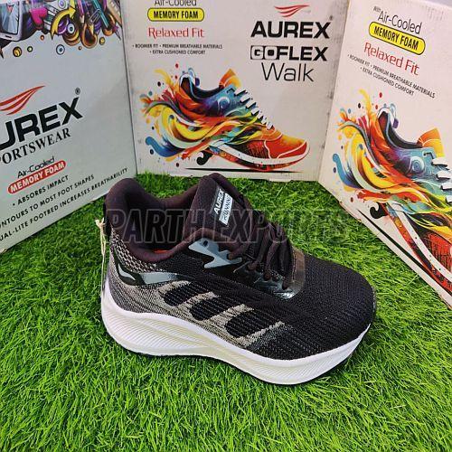 Aurex Mens Black Relaxed Fit Running Leather Sports Shoes