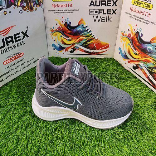 Aurex Mens Grey Relaxed Fit Running Leather Sports Shoes