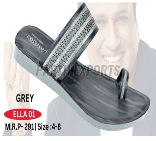 Ella-01 Ladies Grey PU Leather Slipper