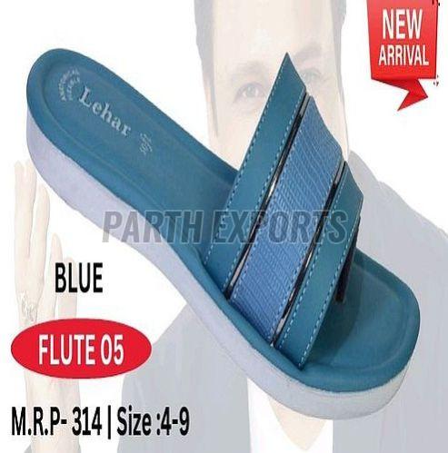 Flute-05 Ladies PU Leather Blue Open Toe Flat Slipper
