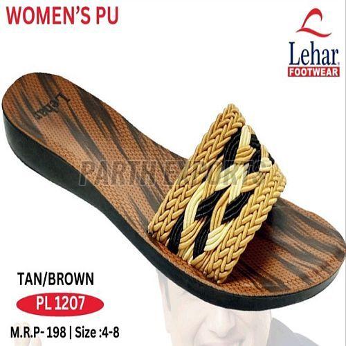 PL-1207 Ladies PU Leather Tan Brown Open Toe Flat Slipper