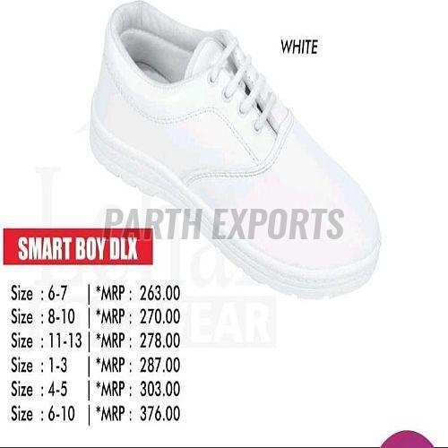 Smart Boy DLX White PU Leather School Shoes