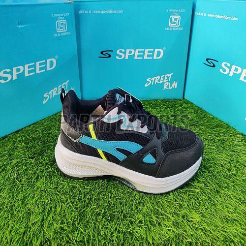 Speed Mens Black and Blue Leather Sports Shoes