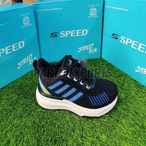Speed Mens Black and Blue Running Leather Sports Shoes