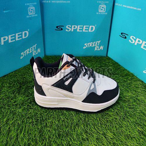 Speed Mens Black and White Comfort Fit Leather Sports Shoes