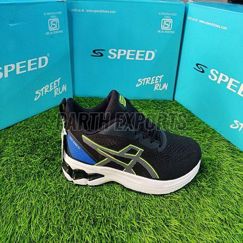 Speed Mens Black Leather Running Sports Shoes