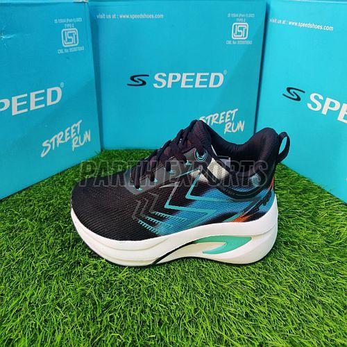 Speed Mens Black Running Leather Sports Shoes