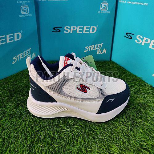 Speed Mens Blue and White Leather Running Sports Shoes