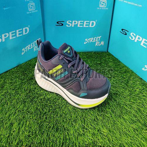 Speed Mens Grey and Green Comfort Fit Leather Sports Shoes