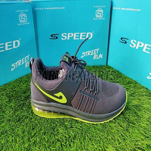 Speed Mens Grey and Green Leather Running Sports Shoes