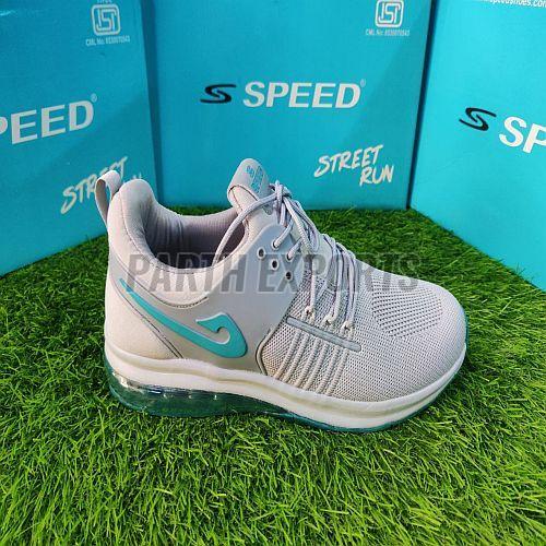 Speed Mens Grey and Sky Blue Comfort Fit Leather Sports Shoes