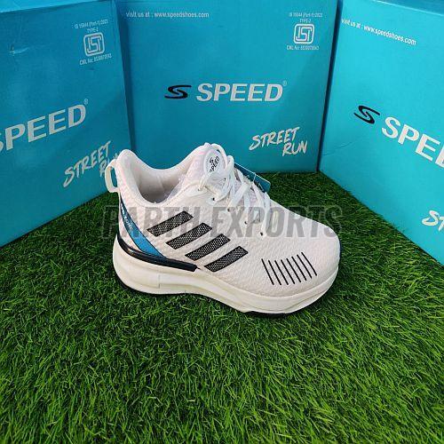 Speed Mens White and Black Comfort Fit Leather Sports Shoes