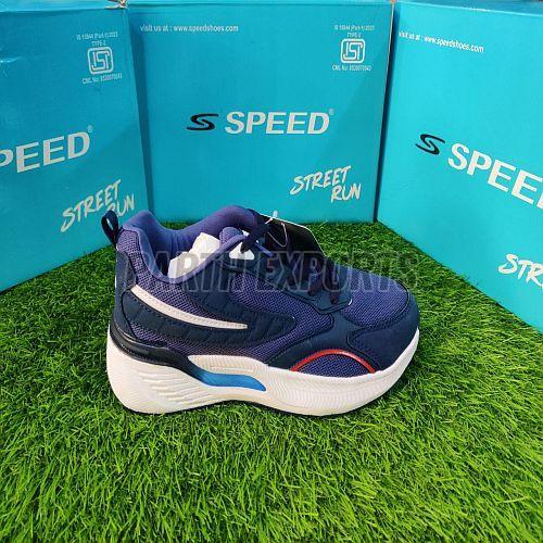 Speed Mens White and Blue Comfort Fit Leather Sports Shoes
