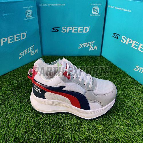 Speed Mens White and Red Comfort Fit Leather Sports Shoes