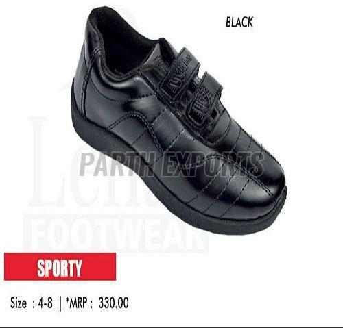 Sporty PU Leather Black Boys School Shoes
