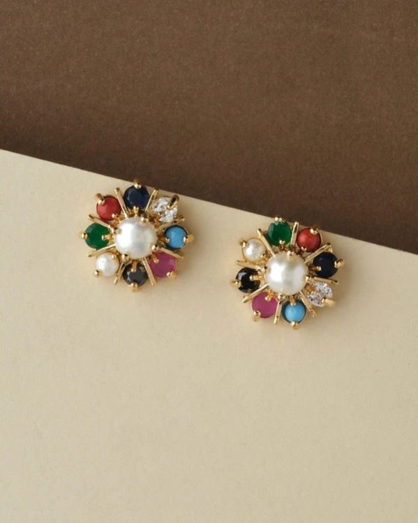 Women Navaratnam Stud Pearl Earring