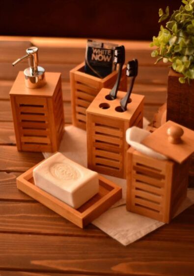 Wooden Soap Dispenser Set